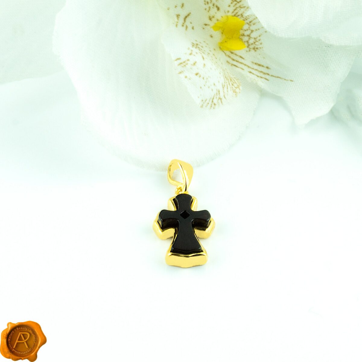 Amber Gold Cross Pendant - Image 3
