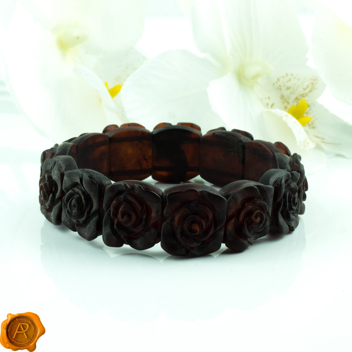 Carved Rose Cherry Amber Bracelet - Image 3