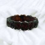 CARVED Rose Cherry Baltic Amber Elastic Bangle Bracelet, Large Gemstone Natural Amber Flower Romantic Jewelry Gift for Wife Girlfriend Women