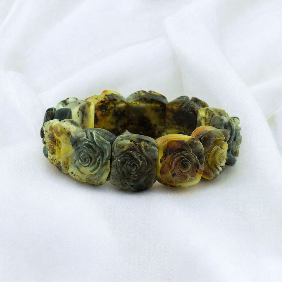 Large-Chunky-Baltic-Amber-Gemstone-Marble-Rose-Flower-Crystal-Stretchy-Bracelet-for-Women-uk-Ireland-Jewellery-Dublin Rose Baltic Amber Elastic Bangle Bracelet, Large Gemstone Natural Amber Flower Romantic Jewellery Gift for Wife Girlfriend Women