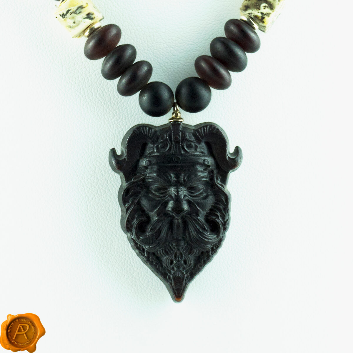 Handcarved Amber Viking Amulet Necklace - Image 2