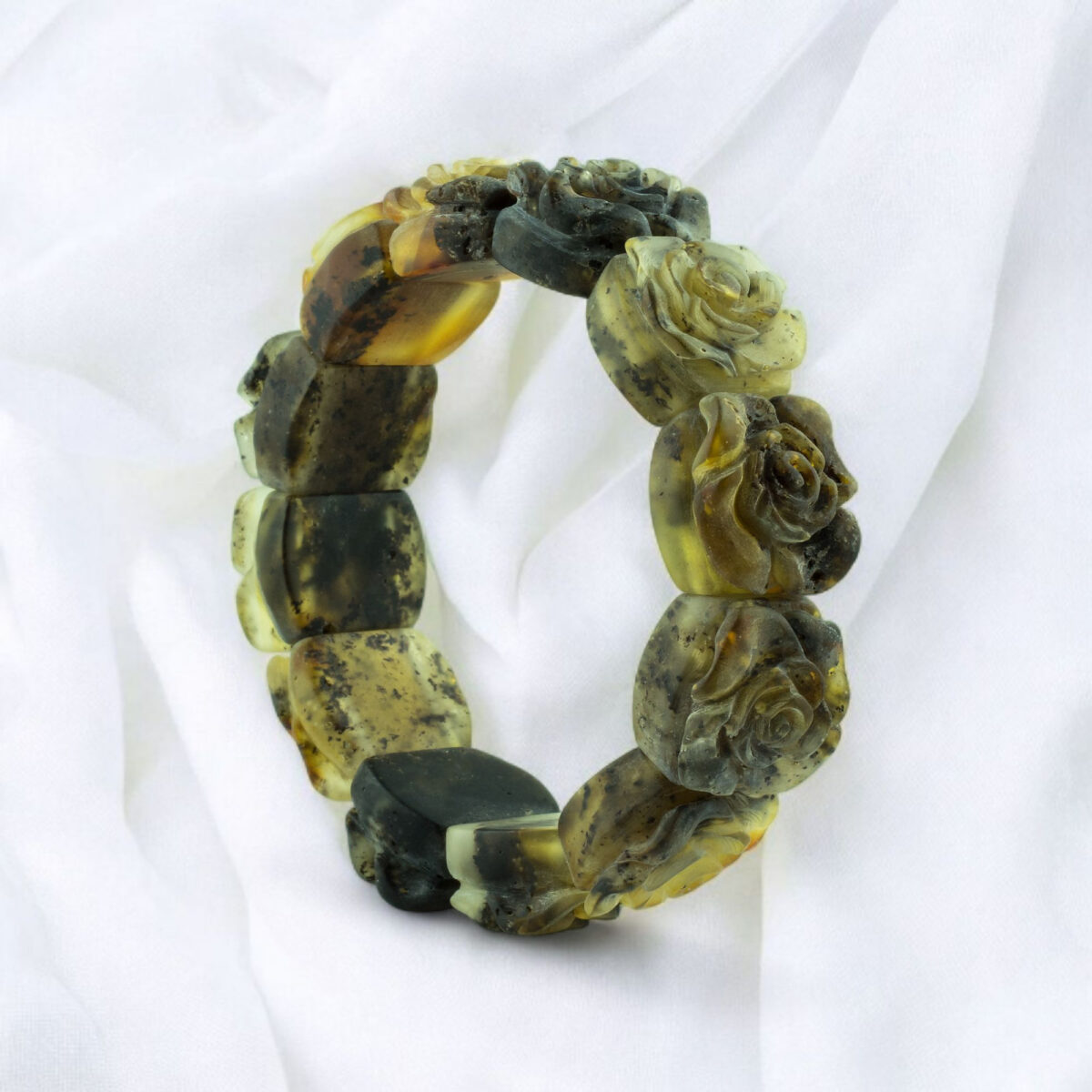 Roses-Large-Chunky-Baltic-Amber-Gemstone-Marble-Rose-Flower-Crystal-Stretchy-Bracelet-for-Women-uk-Ireland-Jewellery-Dublin Rose Baltic Amber Elastic Bangle Bracelet, Large Gemstone Natural Amber Flower Romantic Jewellery Gift for Wife Girlfriend Women