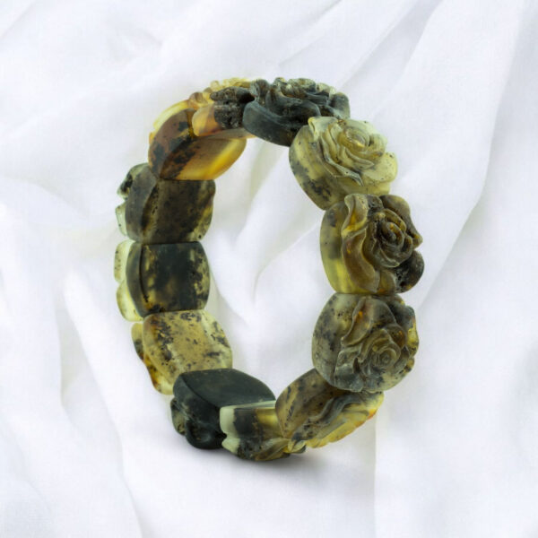 Rose Baltic Amber Elastic Bangle Bracelet, Large Gemstone Natural Amber Flower Romantic Jewellery Gift for Wife Girlfriend Women