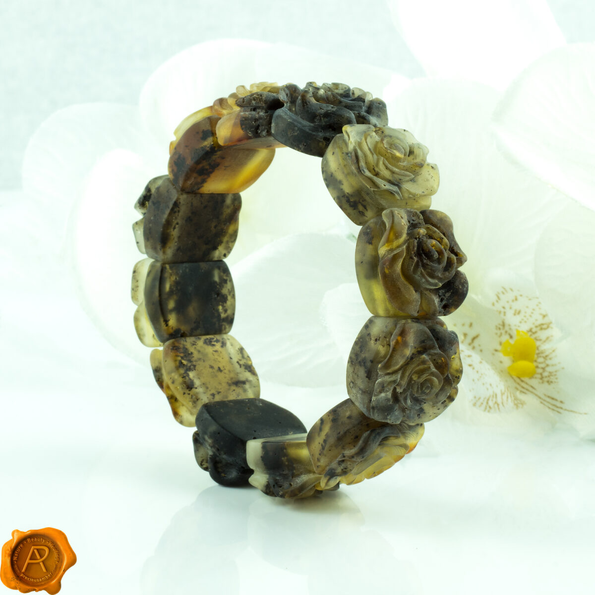 Carved Rose Marble Amber Bracelet - Image 1