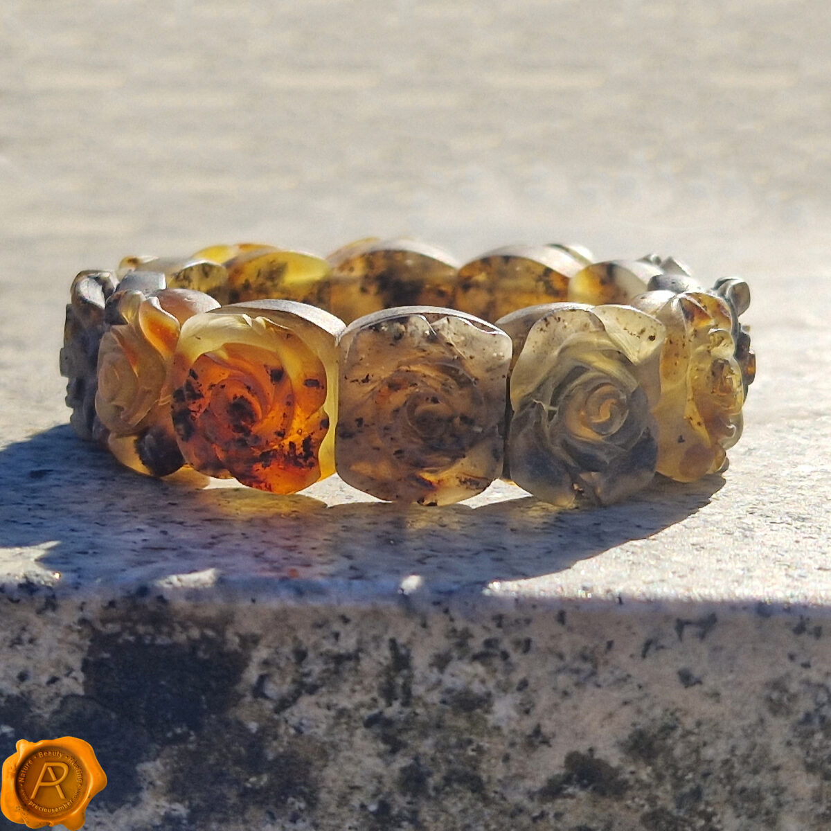 Carved Rose Marble Amber Bracelet - Image 5