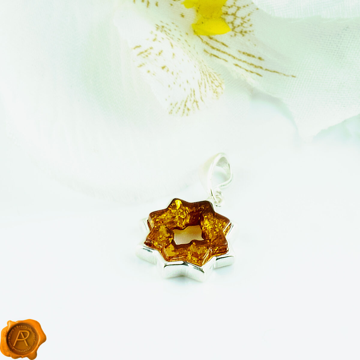 Star-Geometric-Jewellery-Sterling-Silver-Honey-Baltic-Amber-Gemstone-Pendant--Necklace-Ireland-Uk Geometric Honey Amber Pendant - Image 2
