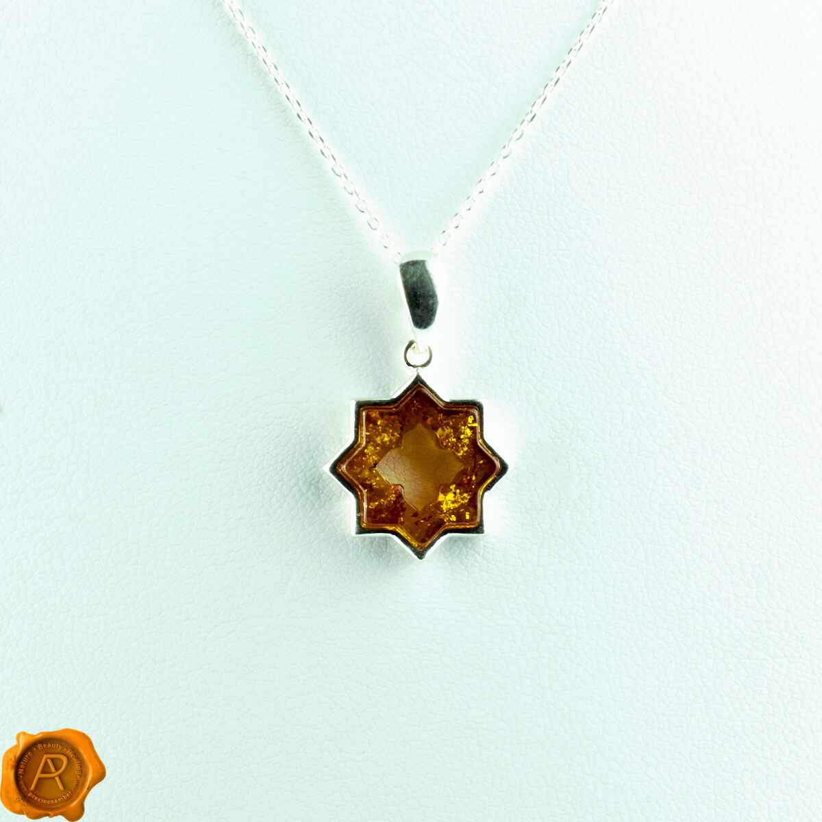 Star-Geometric-Jewellery-Sterling-Silver-Honey-Baltic-Amber-Gemstone-Pendant-Teething-Bracelet-Anklet-Healing-Necklace-Ireland-Uk Geometric Honey Amber Pendant - Image 1