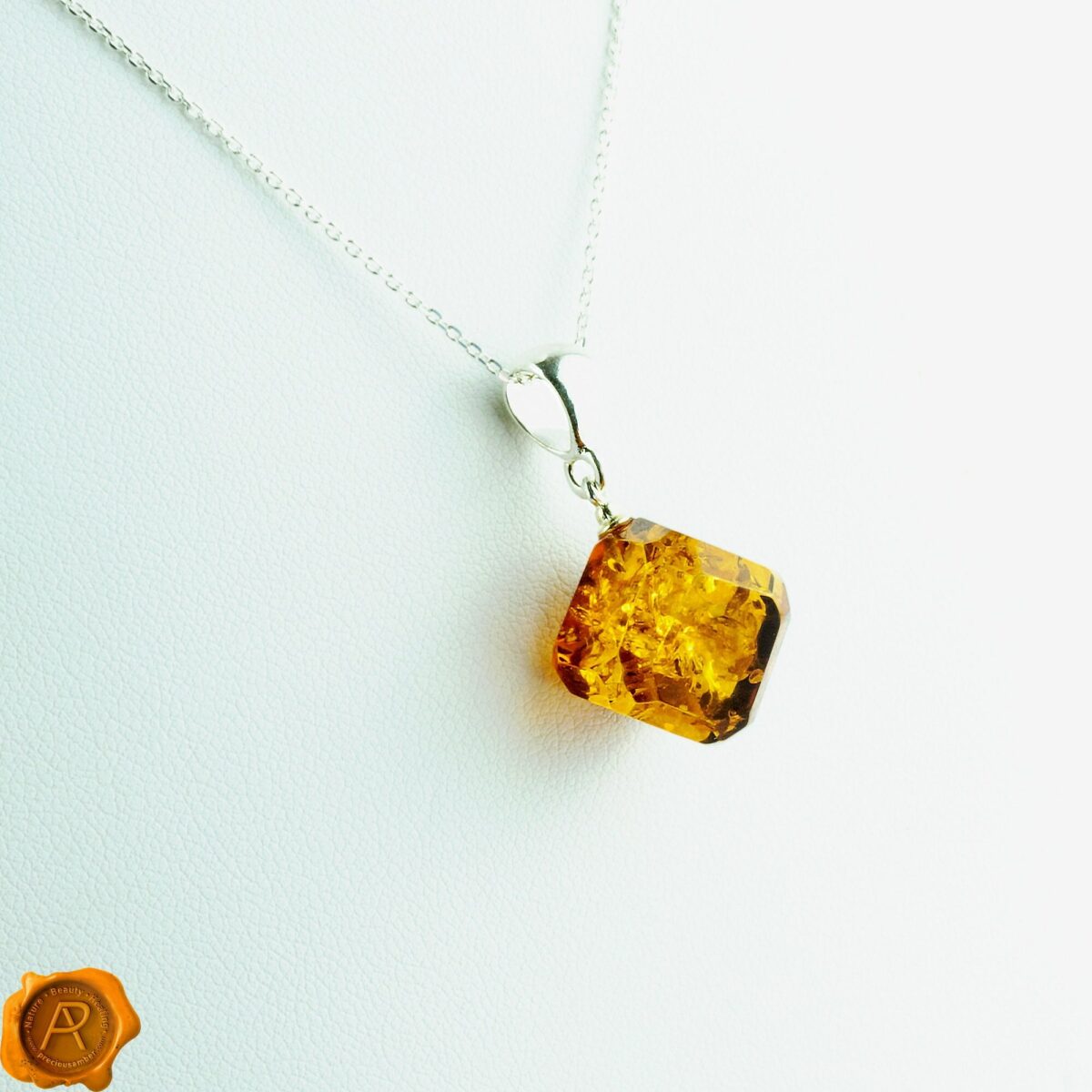 Geometric Amber Cube Pendant - Image 1