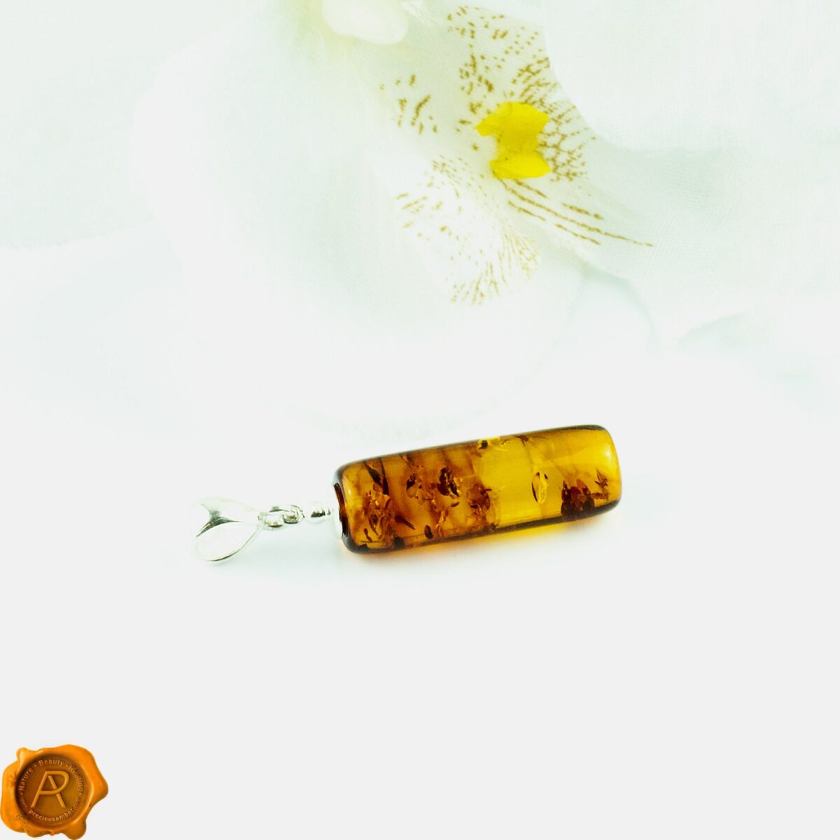 Geometric Amber Barrel Pendant - Image 3