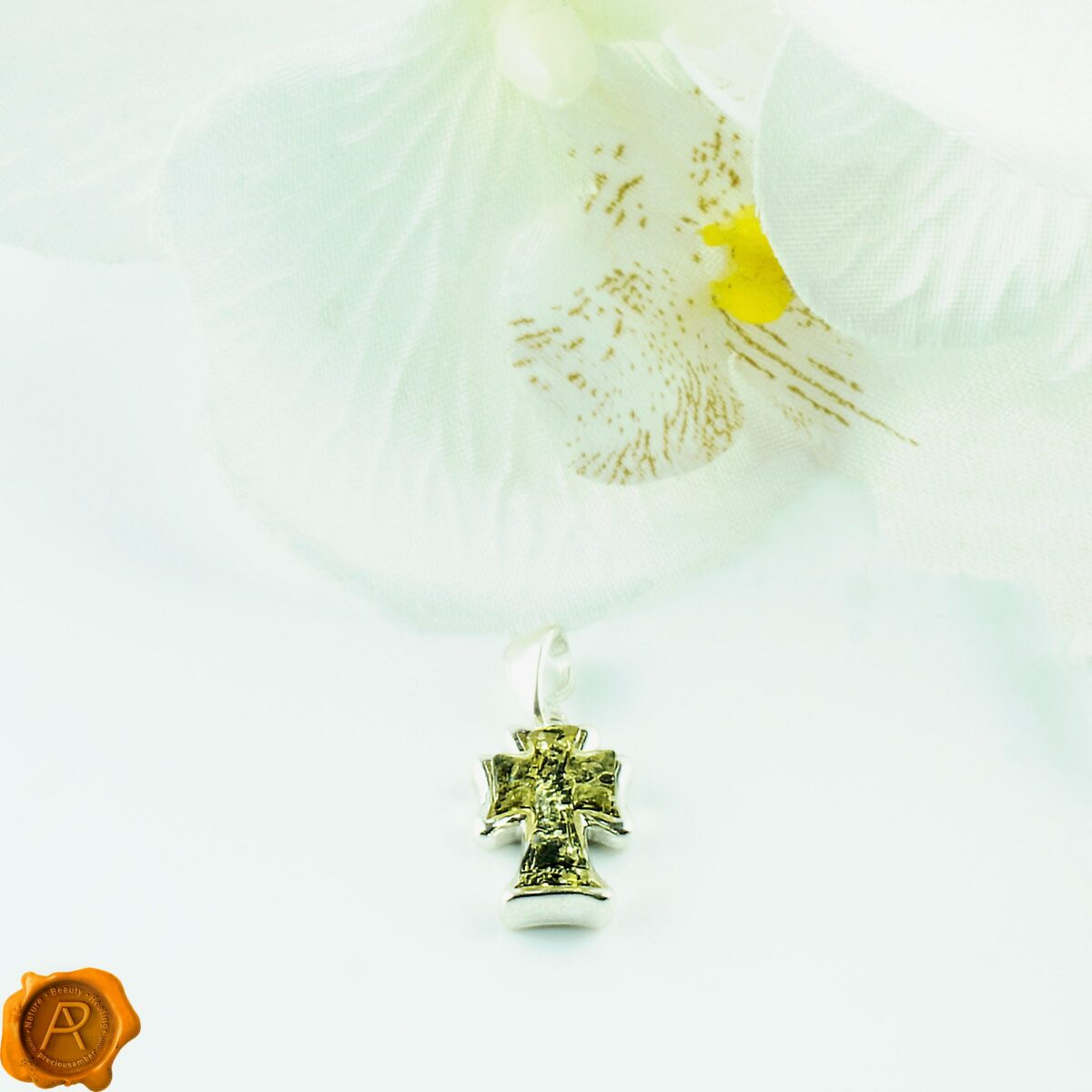 Dainty Green Amber Cross Charm - Image 2
