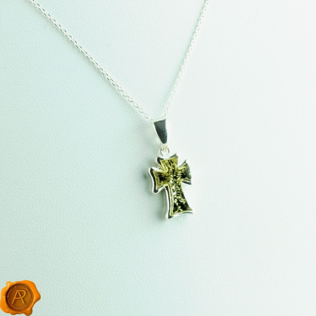 Dainty Green Amber Cross Charm - Image 3
