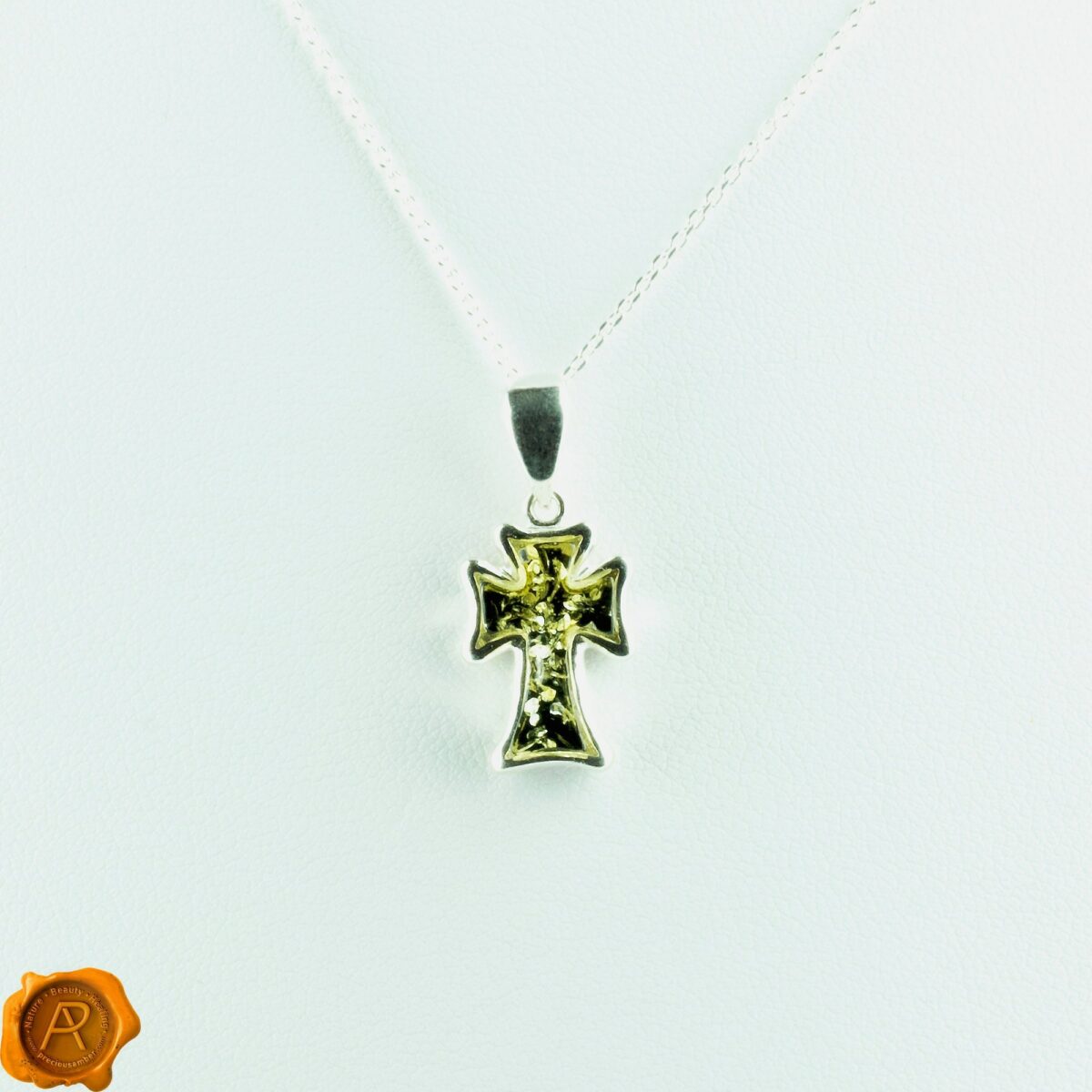 Dainty Green Amber Cross Charm - Image 1