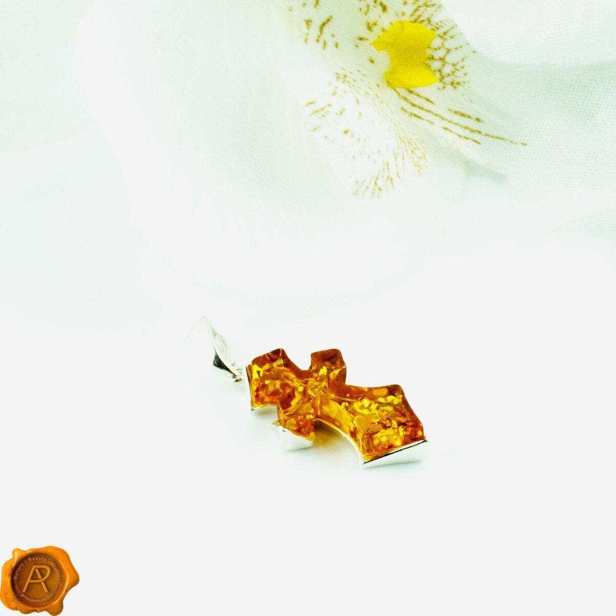 Honey Amber Silver Cross Pendant - Image 2