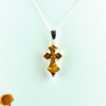 Honey Amber Silver Cross Pendant