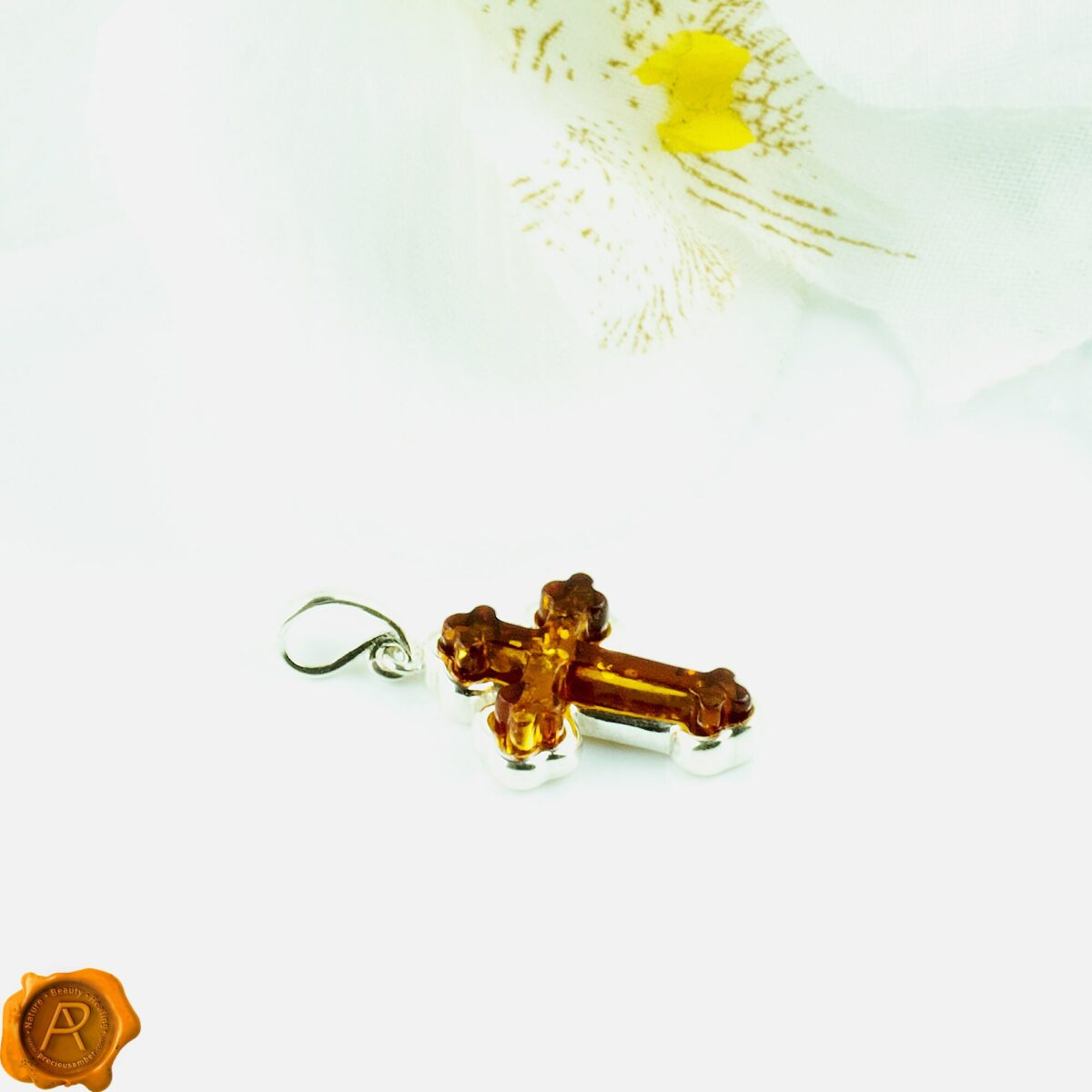 Honey Amber Silver Cross Charm - Image 2