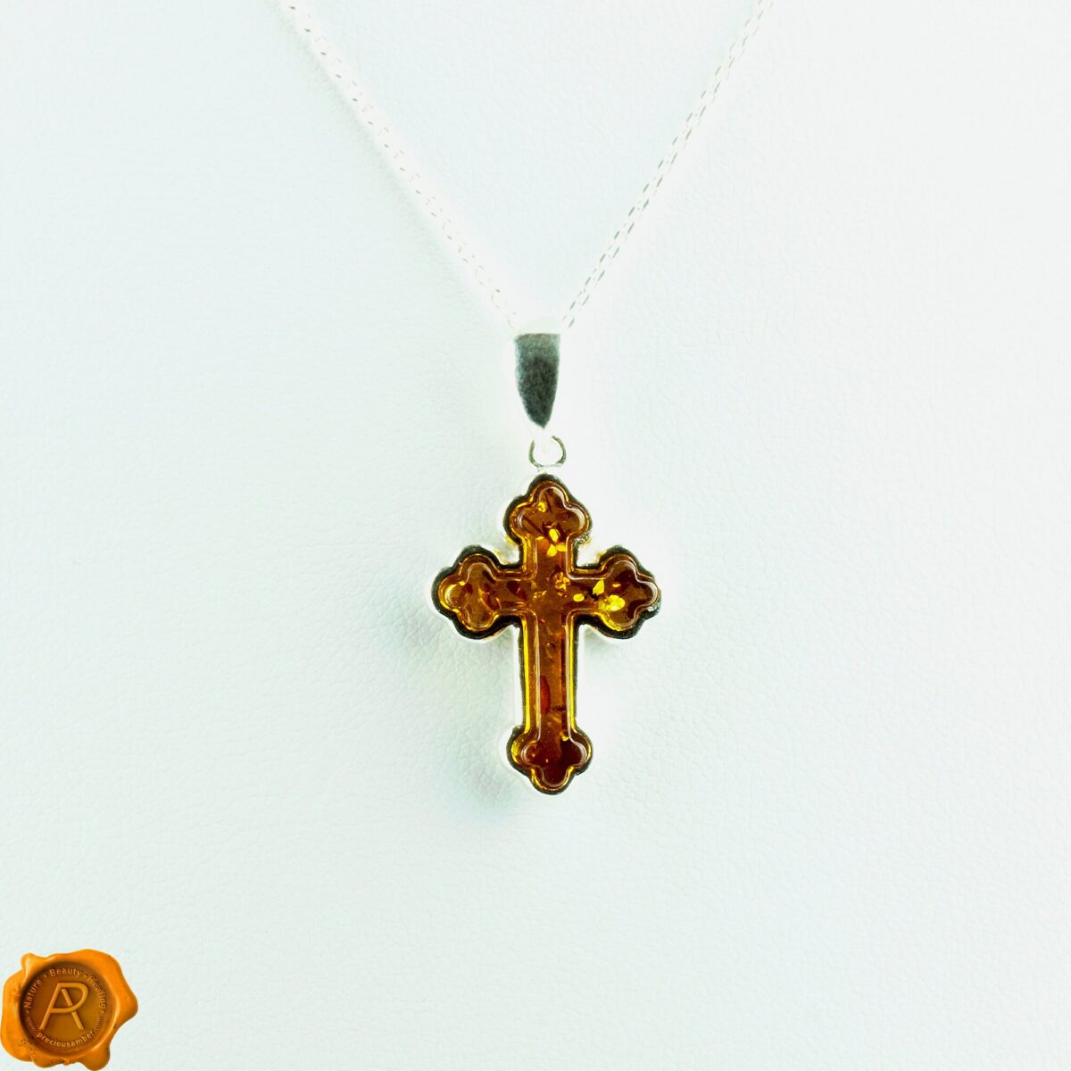 Honey Amber Silver Cross Charm - Image 3