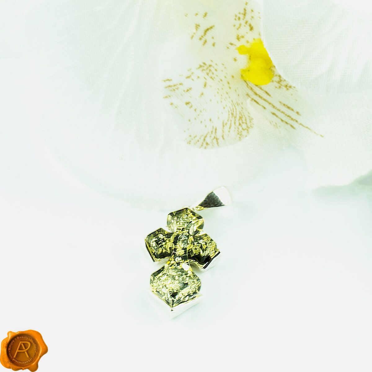 Green Amber Cross Pendant - Image 2