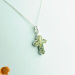 Green Amber Silver Cross Charm - Image 3