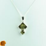 Dainty Green Amber Silver Cross - Image 3