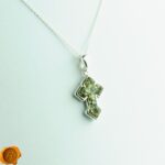Dainty Green Amber Silver Cross