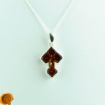 Dainty Honey Amber Cross Pendant - Image 2