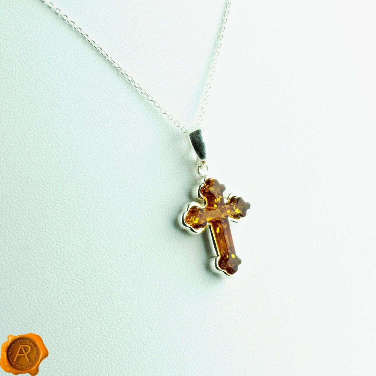 Honey Amber Silver Cross Charm - Image 1