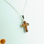 Honey Amber Silver Cross Charm