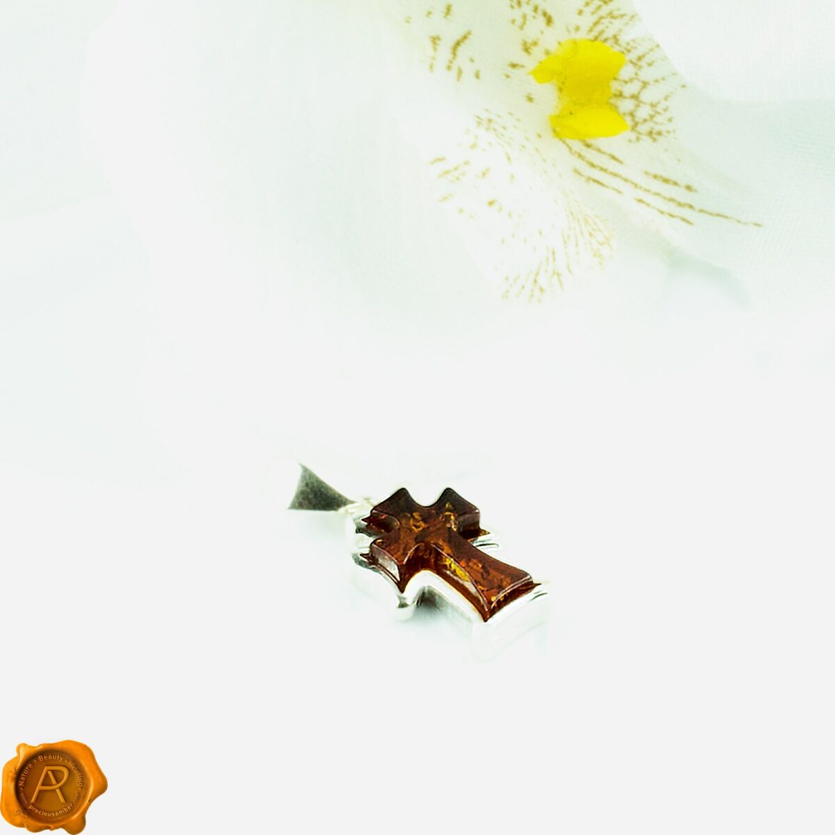 Dainty Honey Amber Cross Charm - Image 2