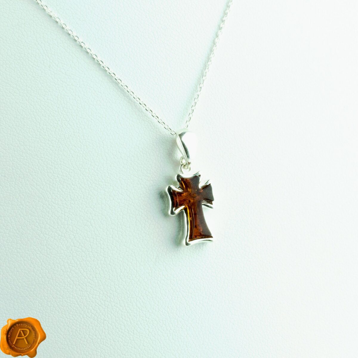 Dainty Honey Amber Cross Charm - Image 1