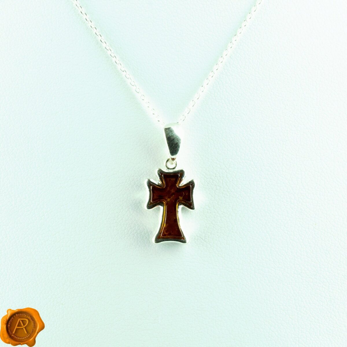 Dainty Honey Amber Cross Charm - Image 3