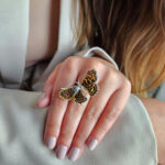 Adjustable Carved Amber Butterfly Ring - Image 2