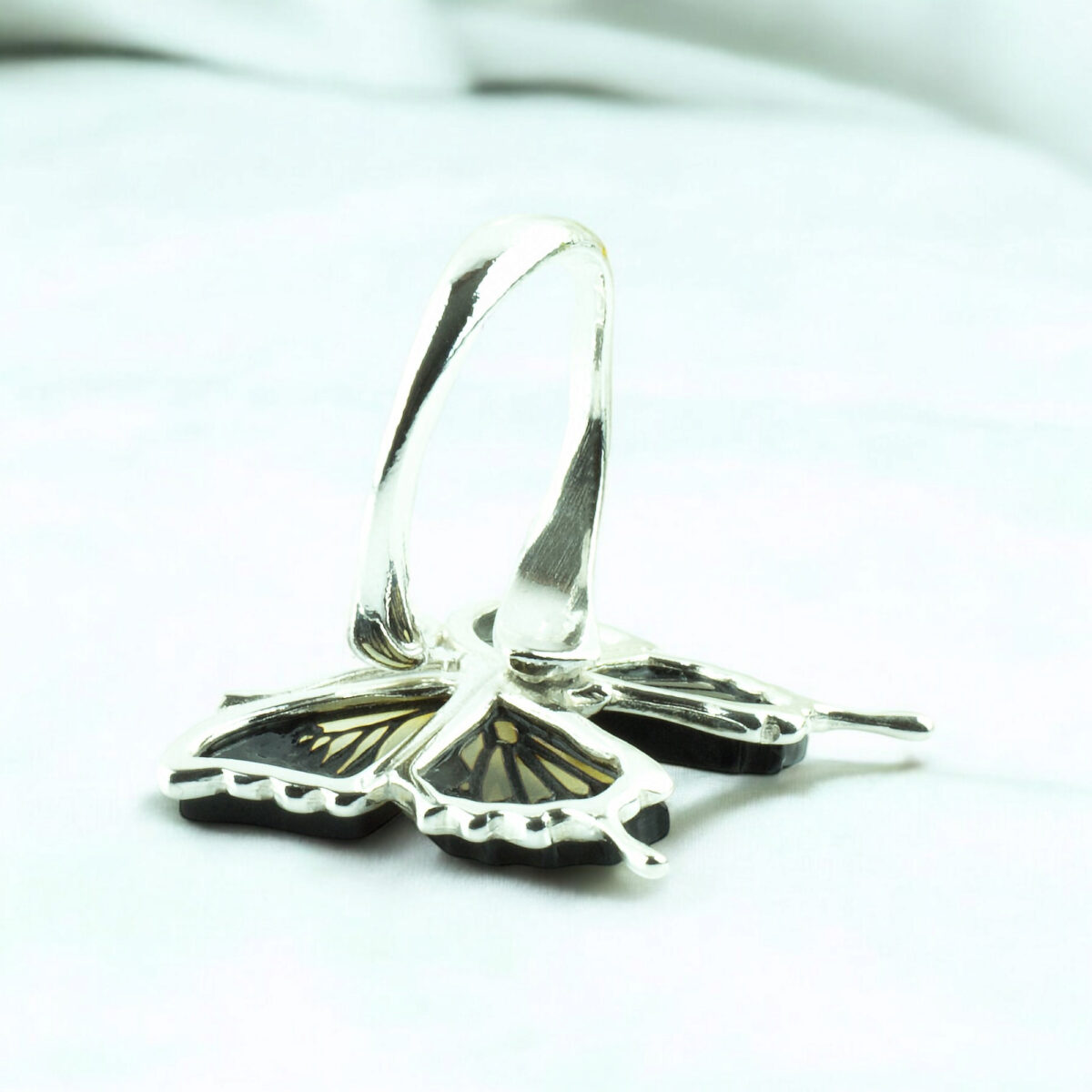 Adjustable Carved Amber Butterfly Ring - Image 4