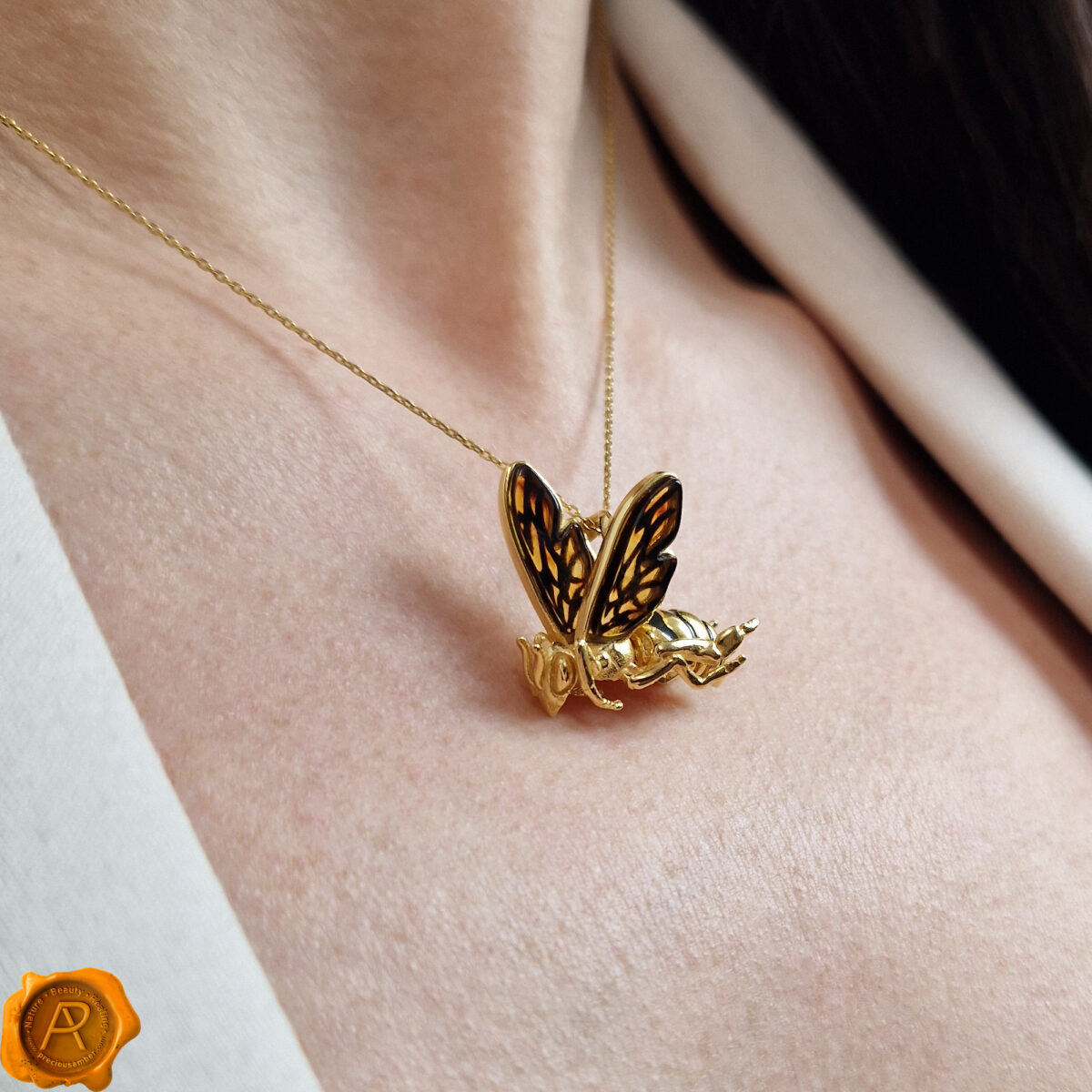 Carved Amber Gold Bee - Image 2