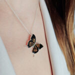 Realistic Butterfly Pendant Necklace Large Baltic Amber Charm Sterling Silver Gemstone Carved Butterfly Art, Butterfly Lover Gifts Jewelry