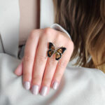 Adjustable Carved Amber Butterfly Ring - Image 2