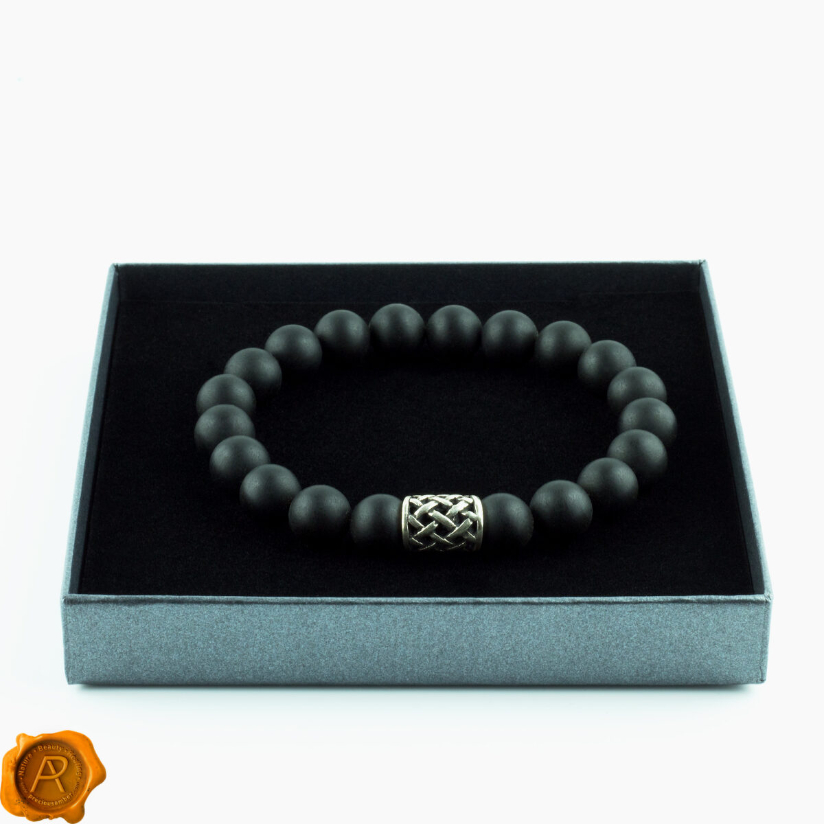 Celtic Black Amber Silver Bracelet - Image 2