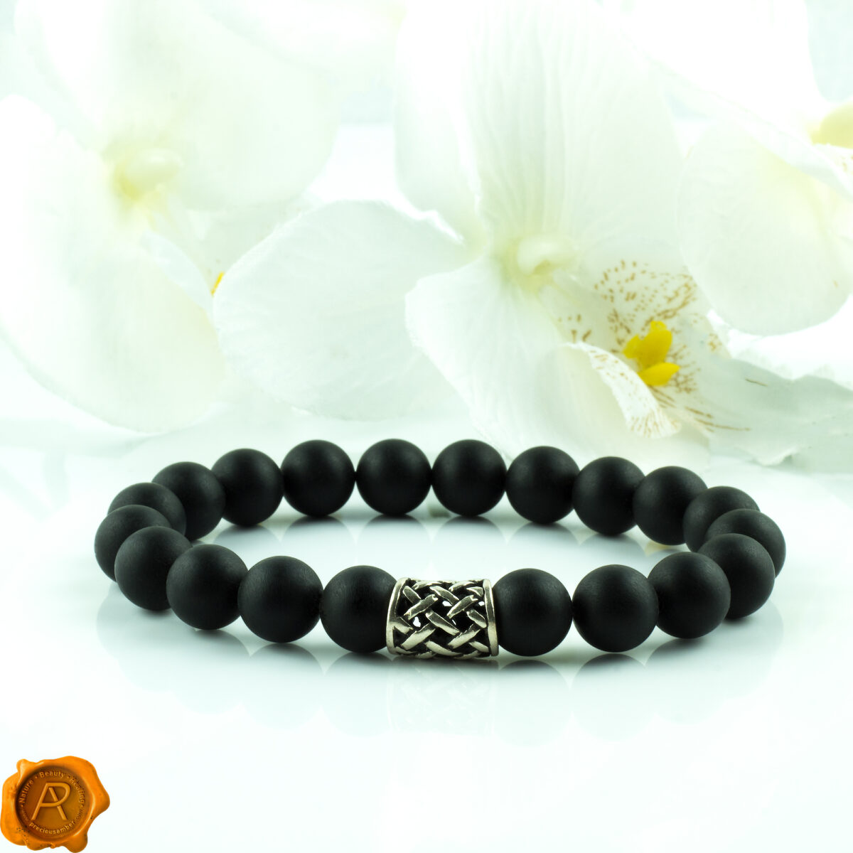 Celtic Black Amber Silver Bracelet - Image 1