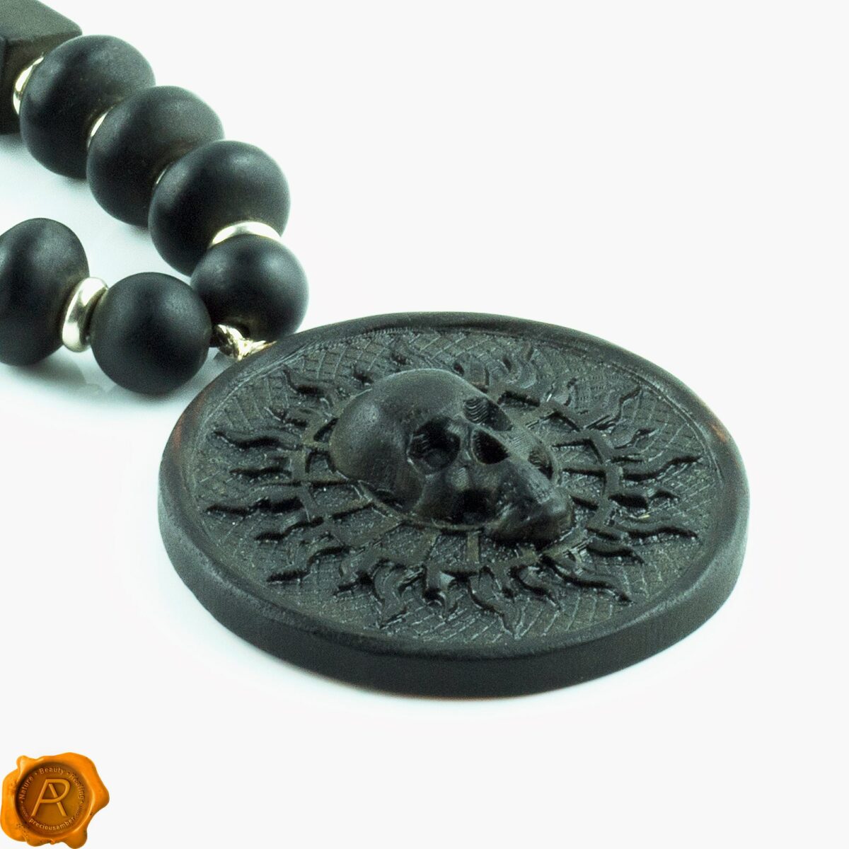 Handcarved Amber Skull Amulet Necklace - Image 2