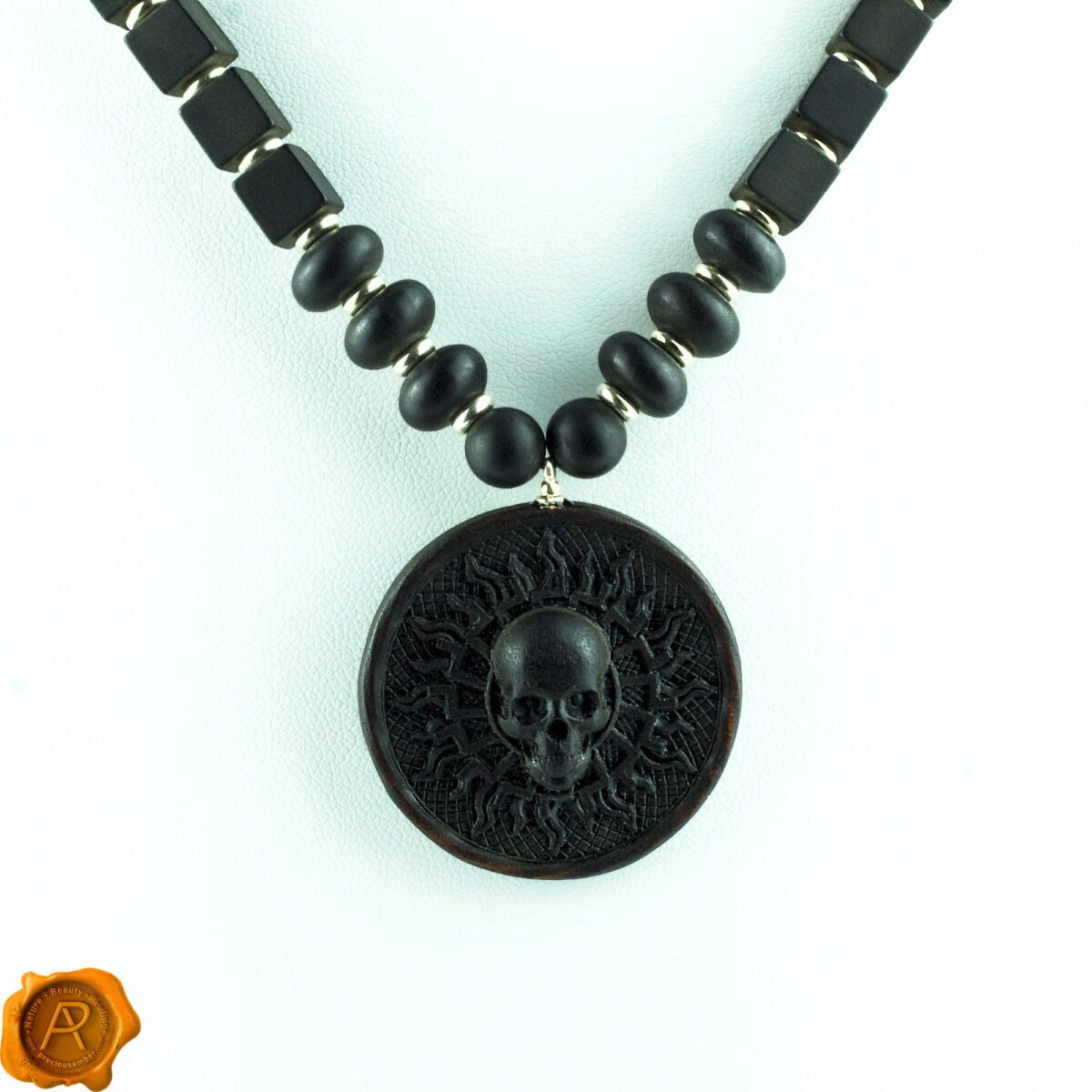 Handcarved Amber Skull Amulet Necklace - Image 3