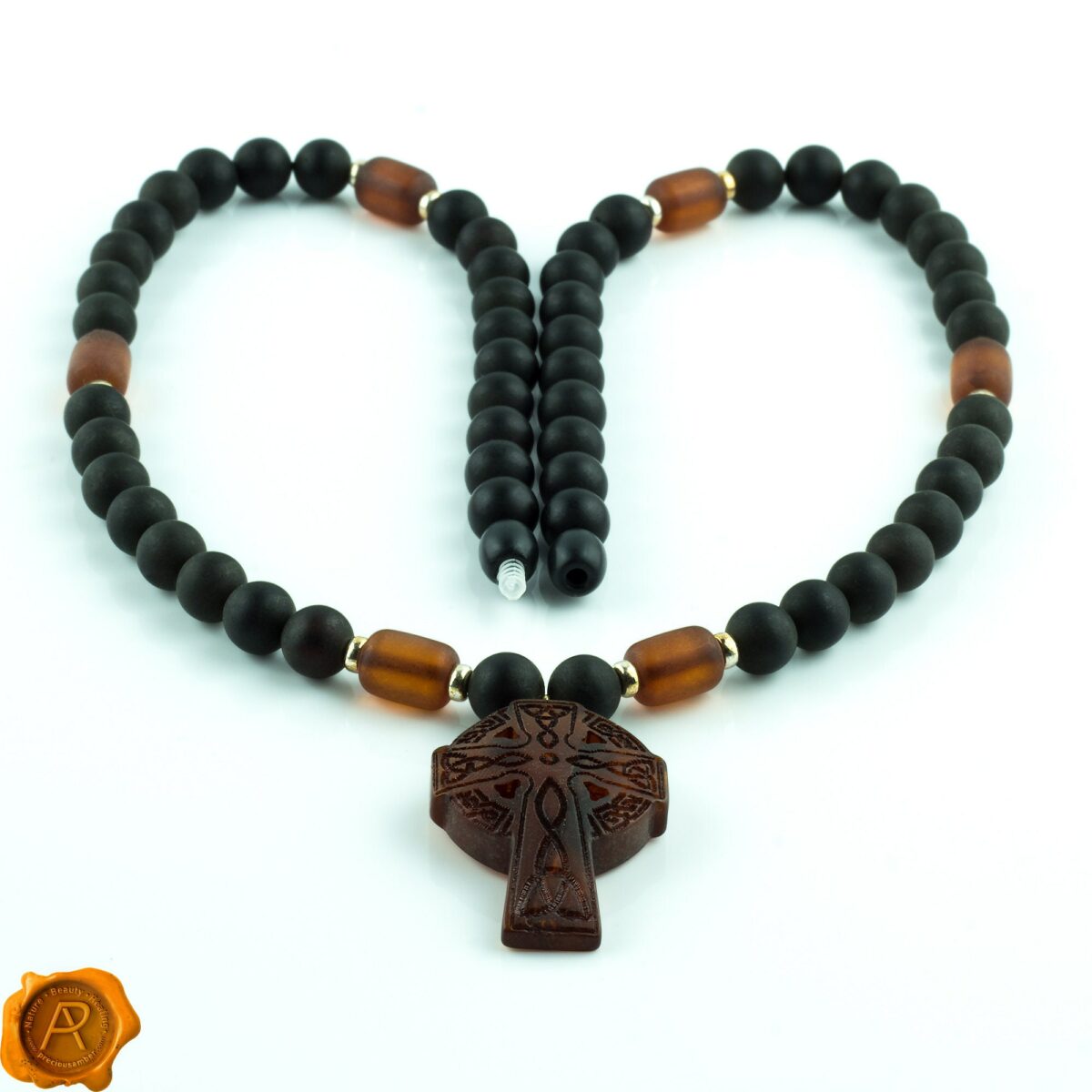 Handcarved Celtic Amber Cross Necklace - Image 2