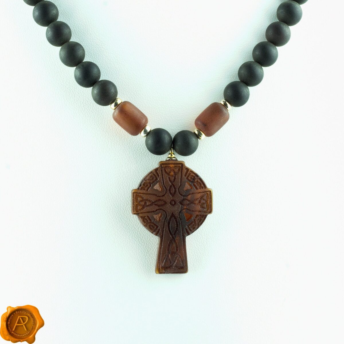Handcarved Celtic Amber Cross Necklace - Image 4
