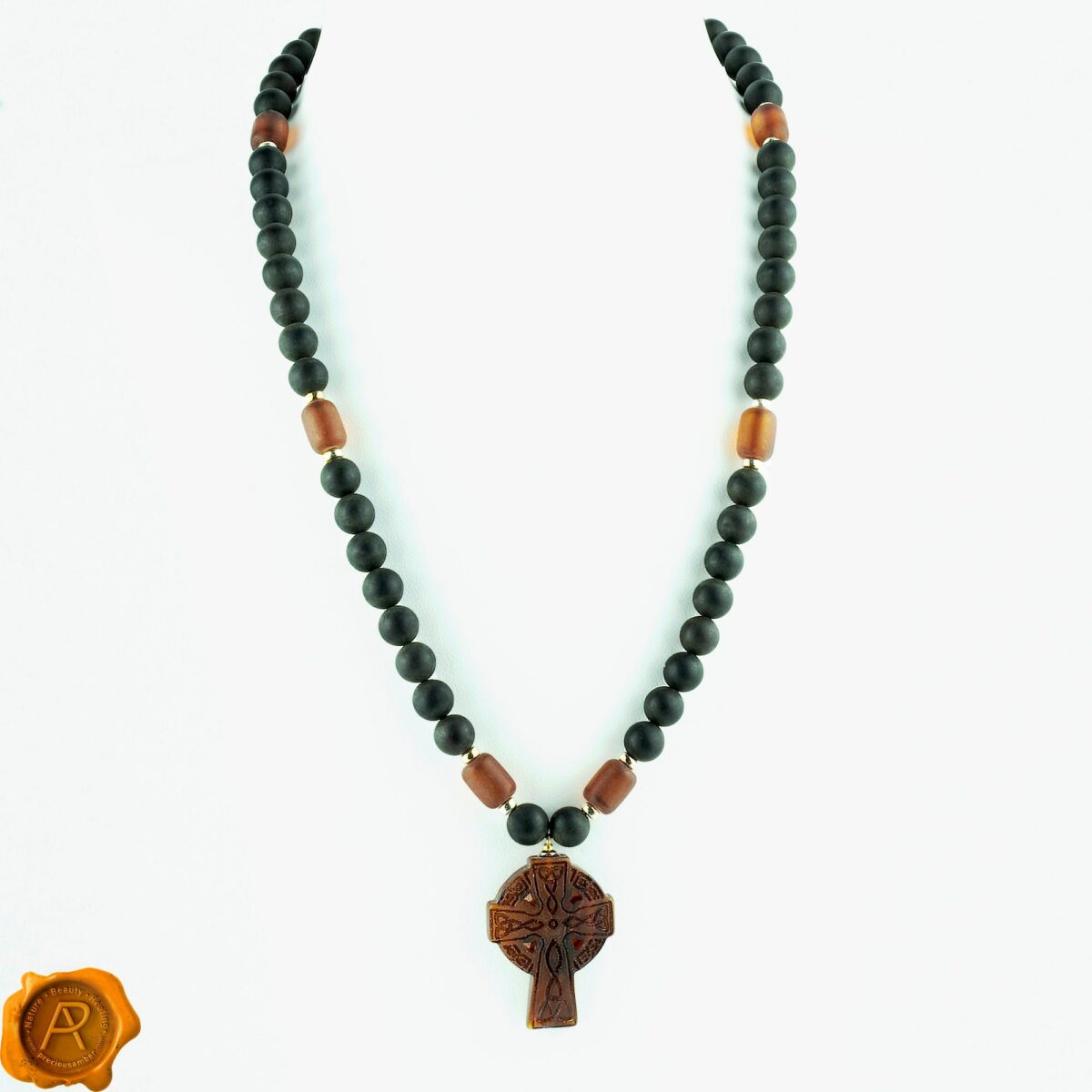 Handcarved Celtic Amber Cross Necklace - Image 3