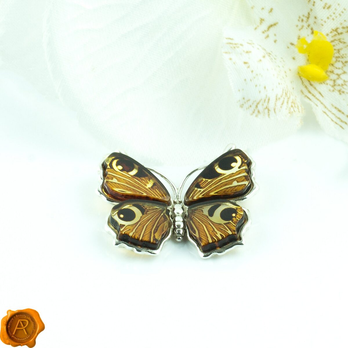 Carved Amber Peacock Butterfly Pendant - Image 5