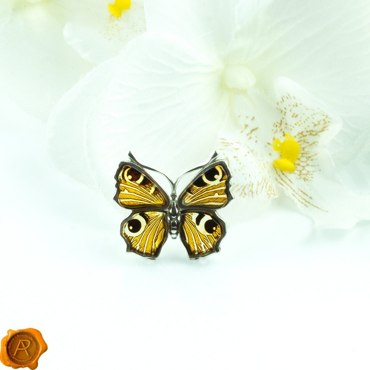 Carved Amber Peacock Butterfly Pendant - Image 4