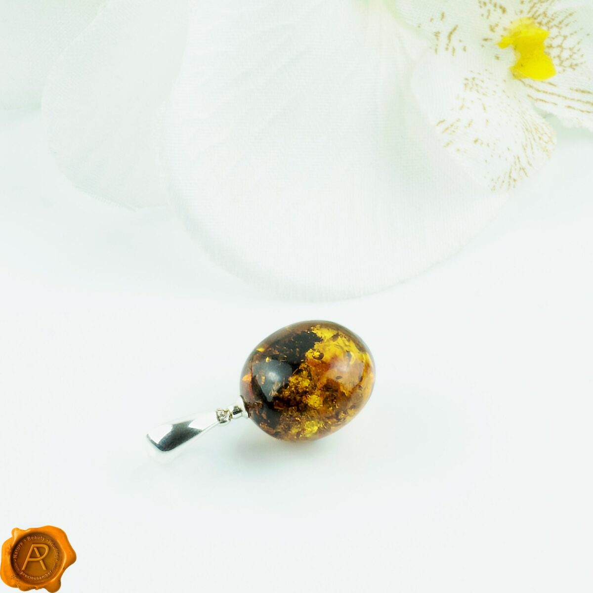 Earthy Amber Olive Silver Charm - Image 7