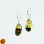 Earthy Green Amber Teardrop Earrings - Image 2