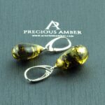Earthy Green Amber Teardrop Earrings