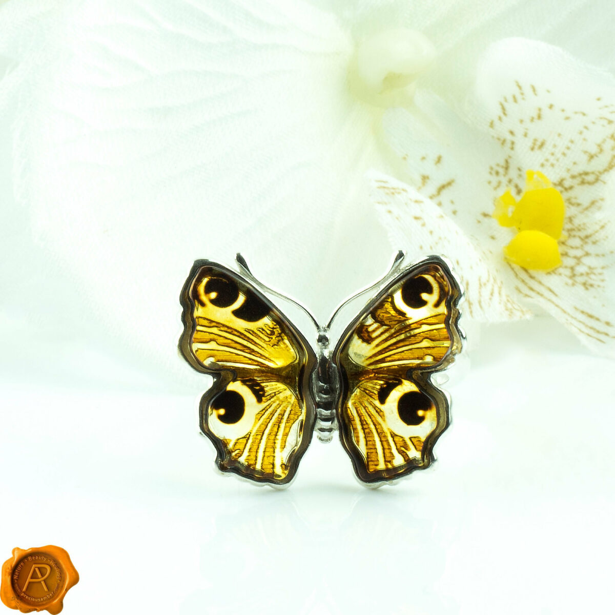 Adjustable Peacock Eye Butterfly Ring - Image 1