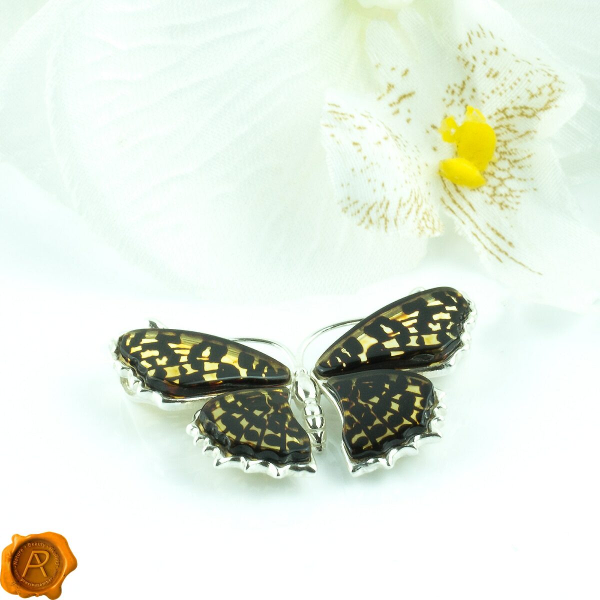 Stunning Butterfly Pendant Necklace Large Baltic Amber Charm Sterling Silver Gemstone Carved  Butterfly Art Carved Amber Leopard Butterfly - Image 5