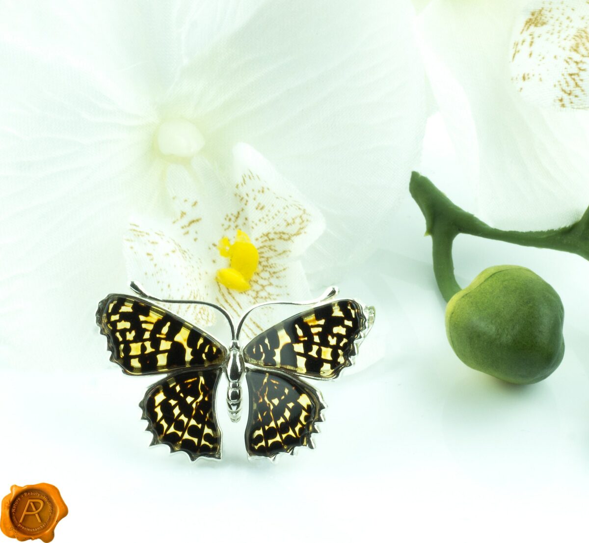 Stunning Butterfly Pendant Necklace Large Baltic Amber Charm Sterling Silver Gemstone Carved  Butterfly Art Carved Amber Leopard Butterfly - Image 4